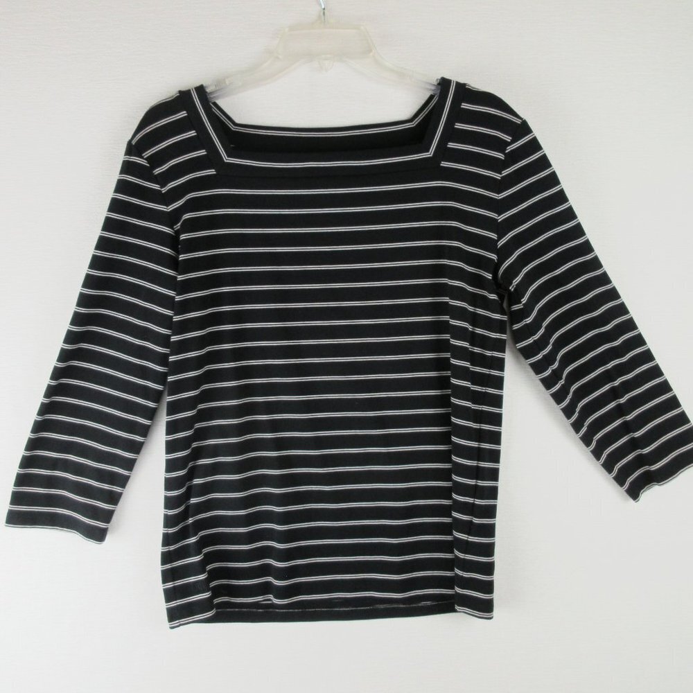 Lauren Ralph Lauren Square Neck Striped Tee Size XL 3/4 Sleeve